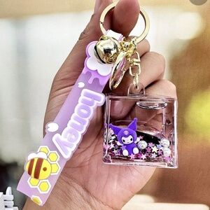 Kuromi Purple Bell Keychain Liquid Glitter Sand Bag Charm Block Wristlet - NEW